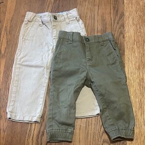 Janie and Jack Beige and Green Kids' Pants Set